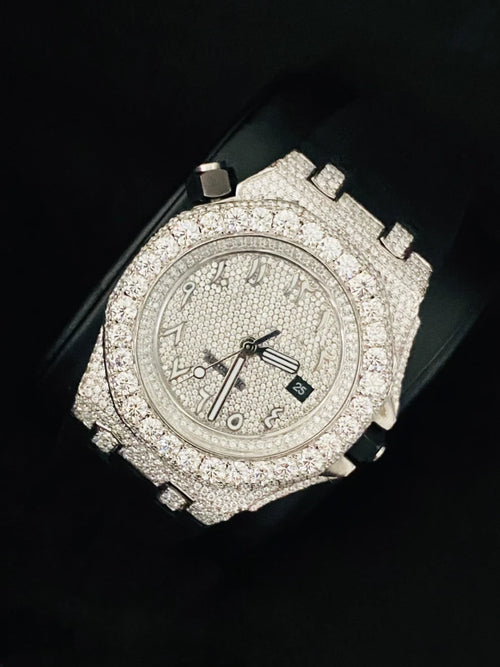 41MM Big Bezel Moissanite Watch With Black Silicon Strap
