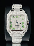 Fully Bust Down Roman Dial Stainless Steel Moissanite Watch