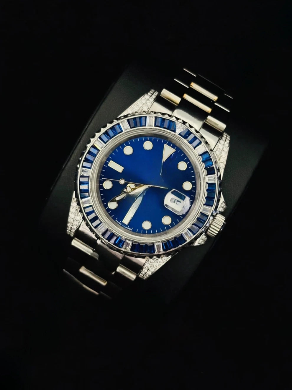 Blue Dial Moissanite Stainless Steel Iced Out Watch