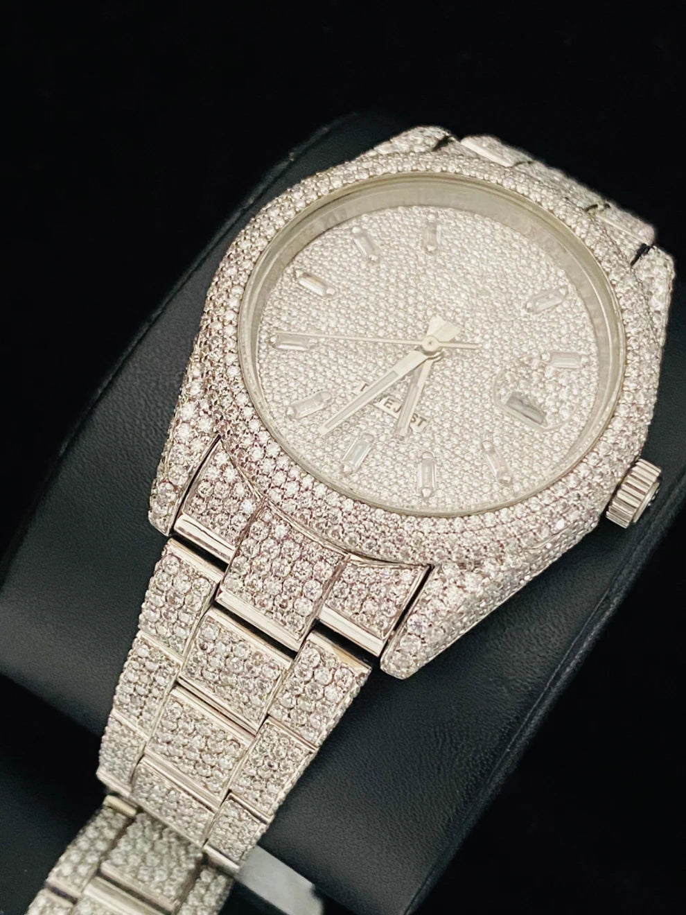 Baguette Dial Bust Down Moissanite Diamond Studded Watch
