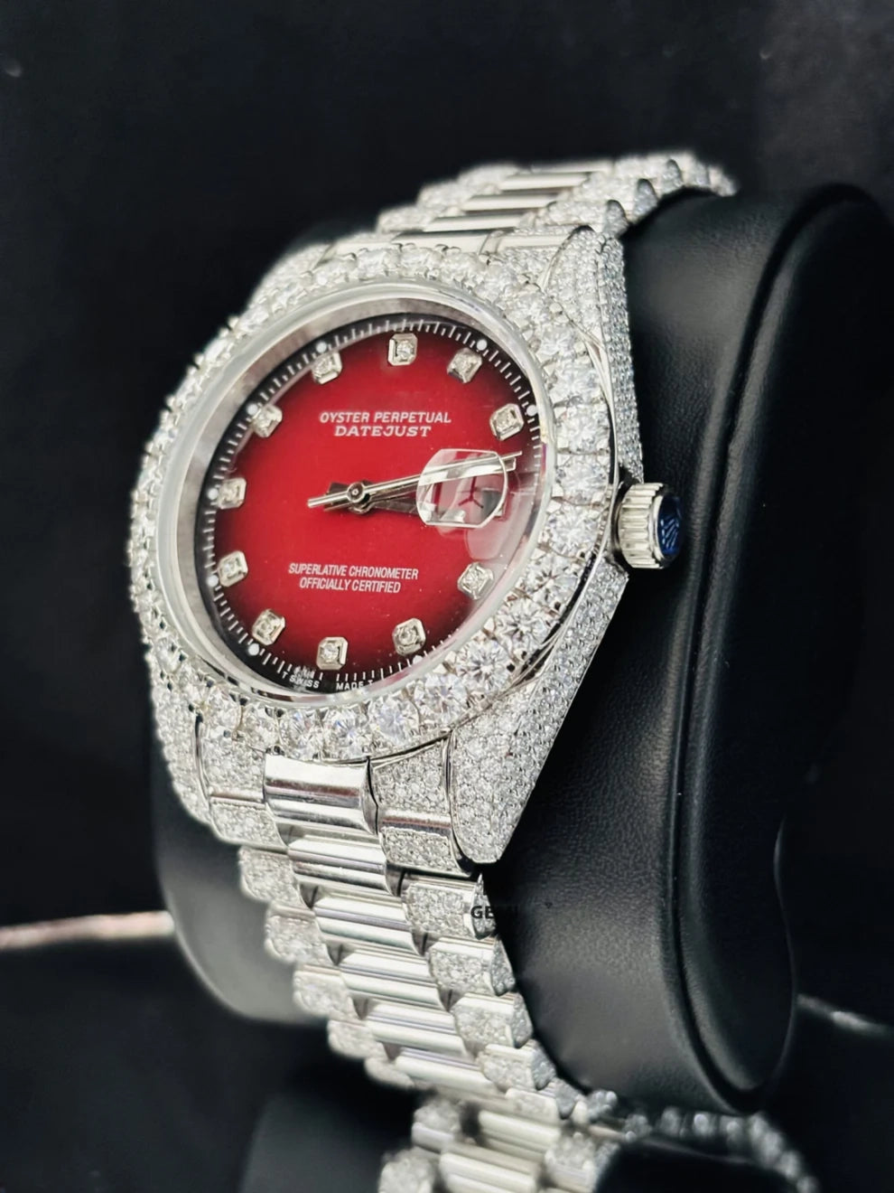 Red Black Dial Moissanite Watch For Men Presidential Strap