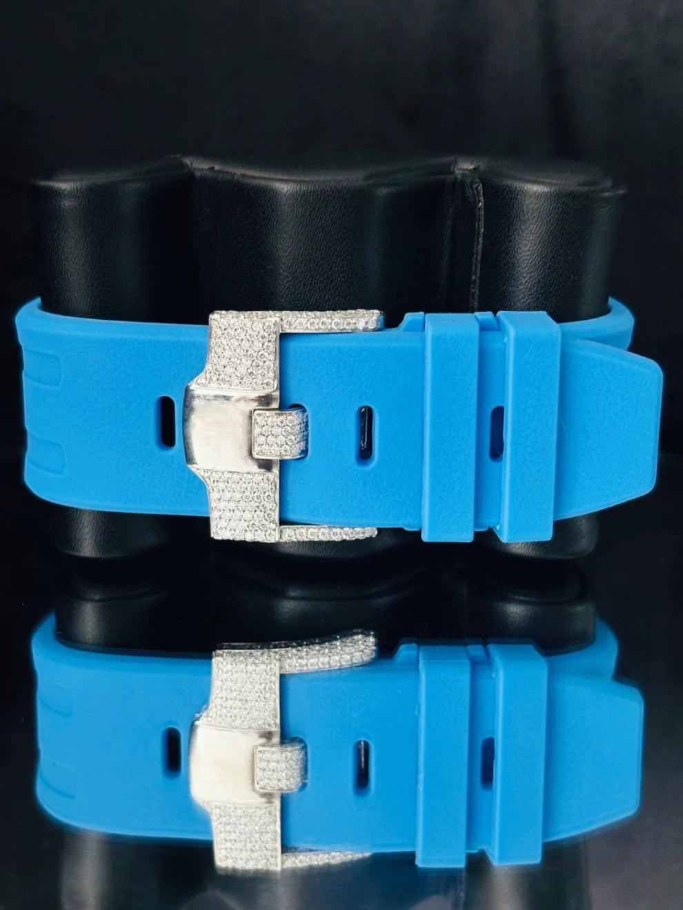 Sky Blue Silicon Straps Moissanite Bust Down Diamond Watch