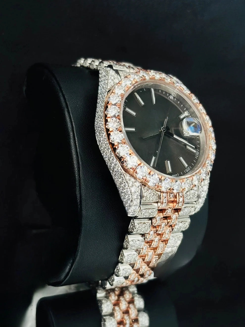 Two Tone Moissanite White Bar Stainless Steel Watch