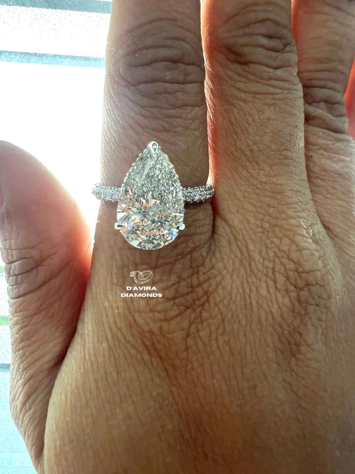 Solitaire Pear Cut Hidden Halo Lab Diamond Ring