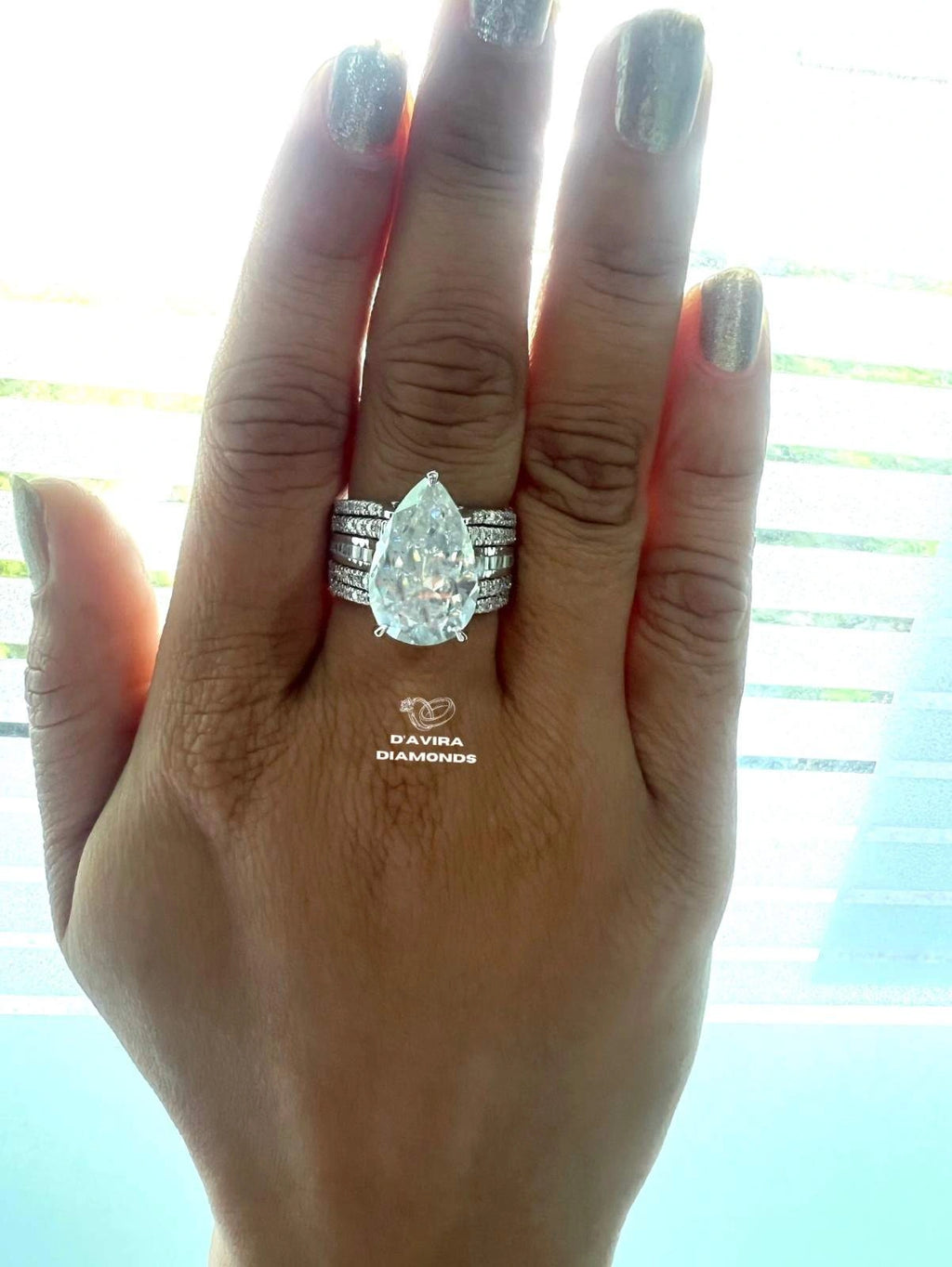 Pear Cut Solitaire Halo Set Accent Bridal Ring