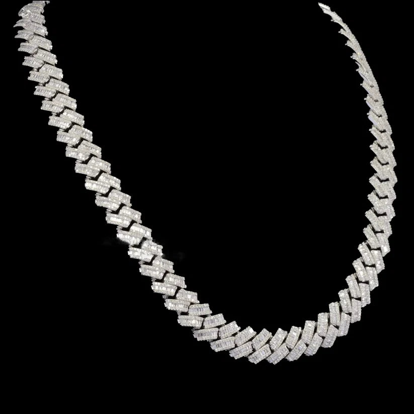 side view of the Mens iced out baguette diamond Cuban link choker necklace