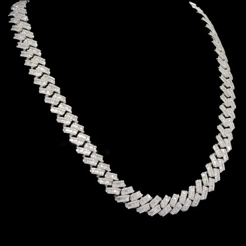 side view of the Mens iced out baguette diamond Cuban link choker necklace