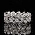 front view of the Diamond Cuban link ring in white gold with pave setting