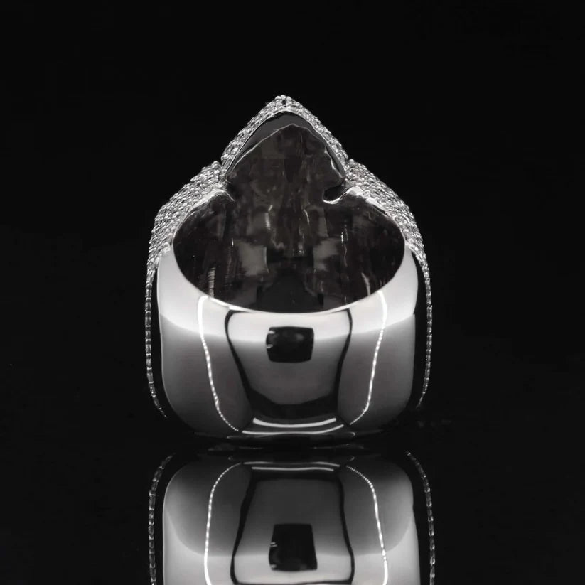 Sterling silver men's skull ring pave-set with diamonds back view