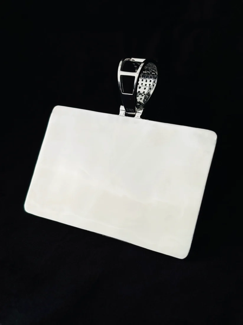 back view Blank rectangular custom pendant with iced-out pave diamond bail