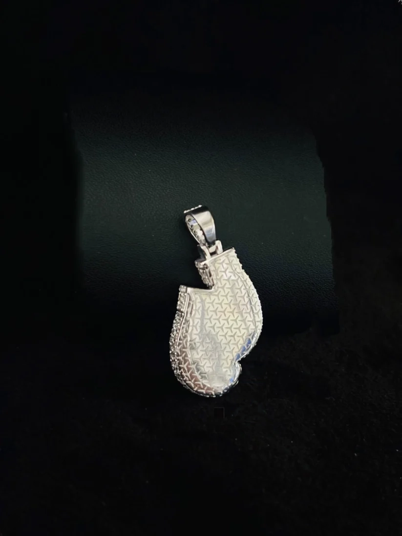Hip hop style sterling silver boxing glove pendant encrusted with pavé stones