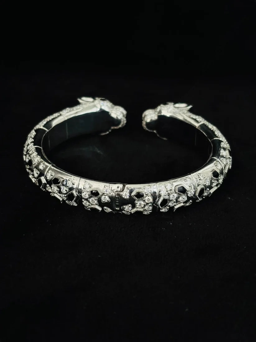925 Silver Moissanite Iced Double Head Panther Bracelet For Men