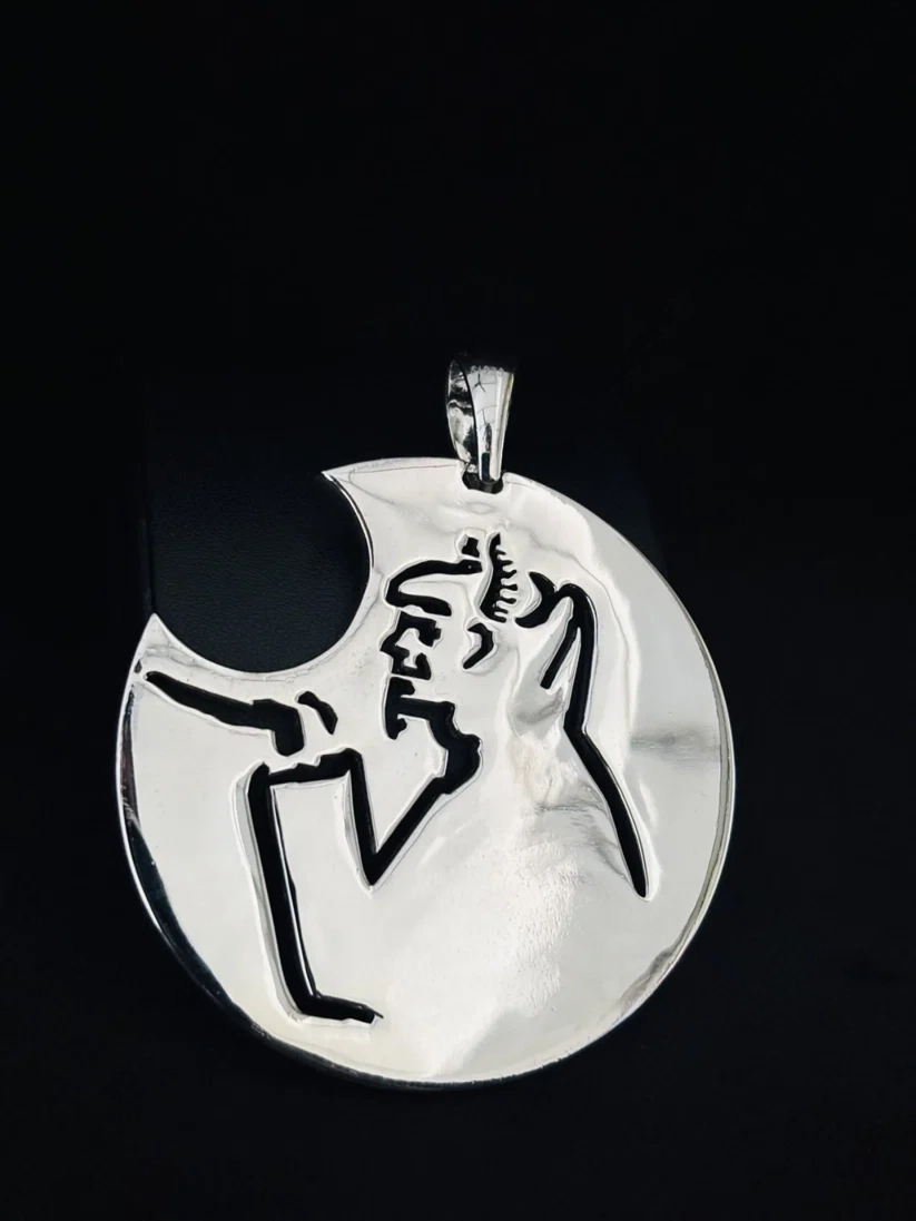 back view Silver crescent moon pendant necklace 