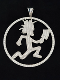 Moissanite iced out ICP Hatchetman circle pendant in sterling silver