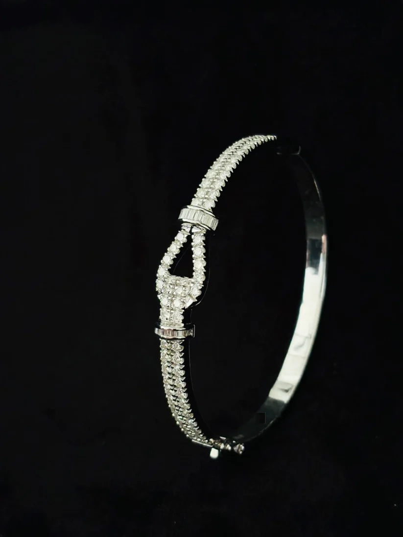 Side view of the Diamond pave buckle bangle bracelet in Silver