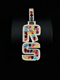 front view Blinged-out RS alphabet letter necklace piece with vibrant mixed-cut stones