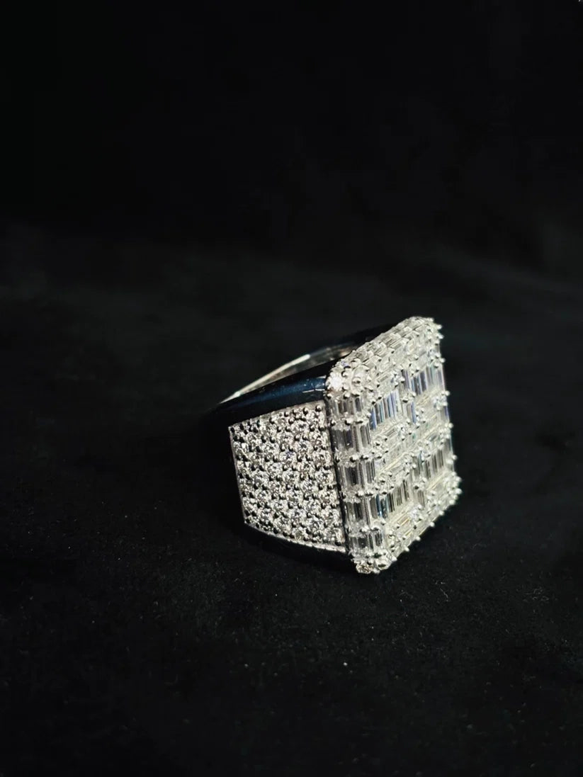 Hip hop style iced out moissanite statement ring for men in sterling silver