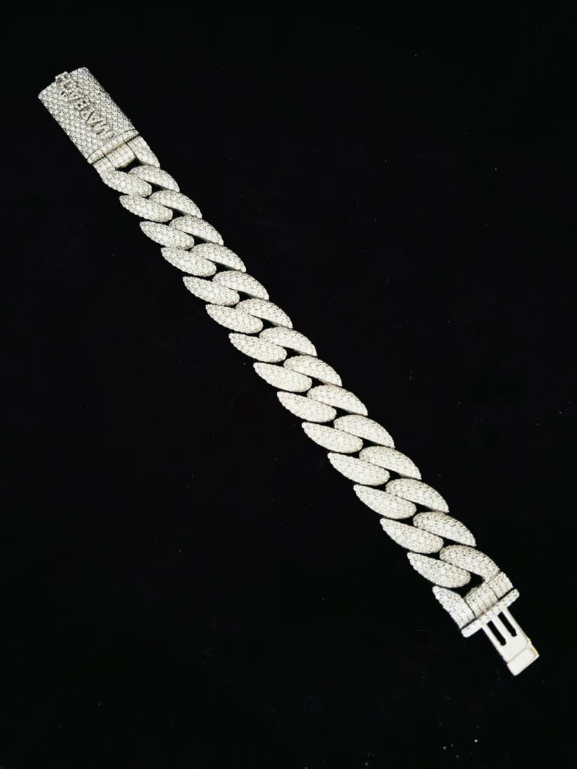Iced out Cuban link bracelet in sterling silver with pave diamonds