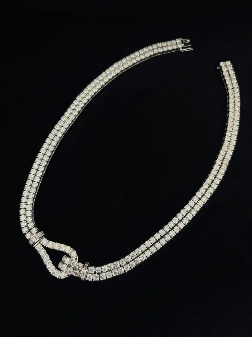 Two row diamond tennis necklace in white gold