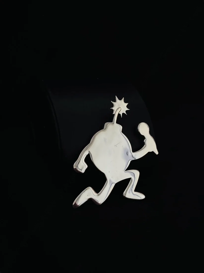 925 sterling silver cartoon bomb pendant shaped like a running character with a lit fuse