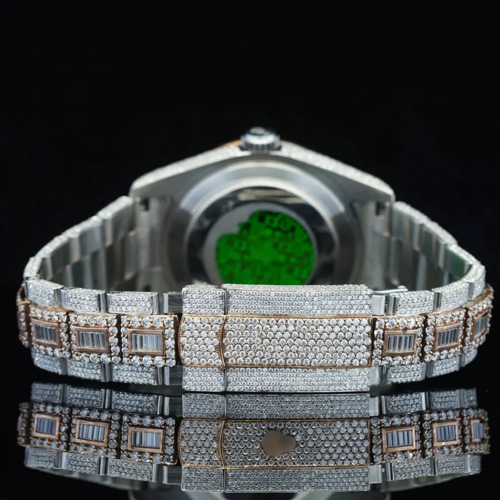 Men's Round Cut & Baguette Bar Moissanite VVS Bust Down Watch