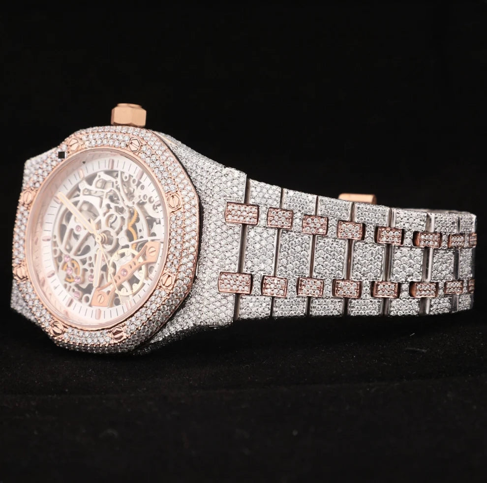 Men's 41MM Fully Studded Moissanite Iced Out Skeleton Watch