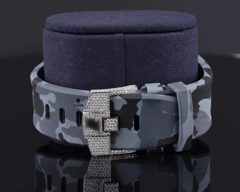 Men Diamond Watch with Grey Army Silicon Band Chronograph Working