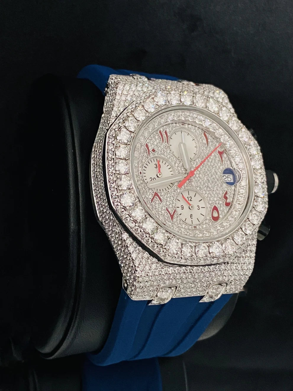 VVS Face Dial Moissanite Watch With Blue Silicon Straps