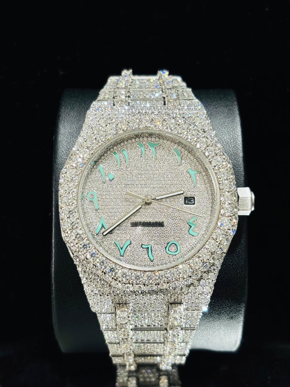 Arabic Dial Fully Iced Out VVS Moissanite Watch For Sale