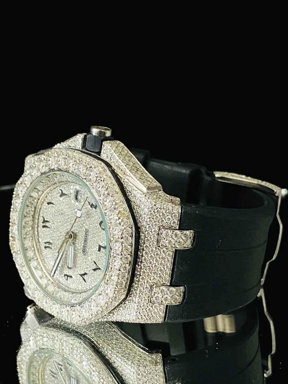 Big Round Bezel Fully White Face Dial Iced Out Moissanite Watch