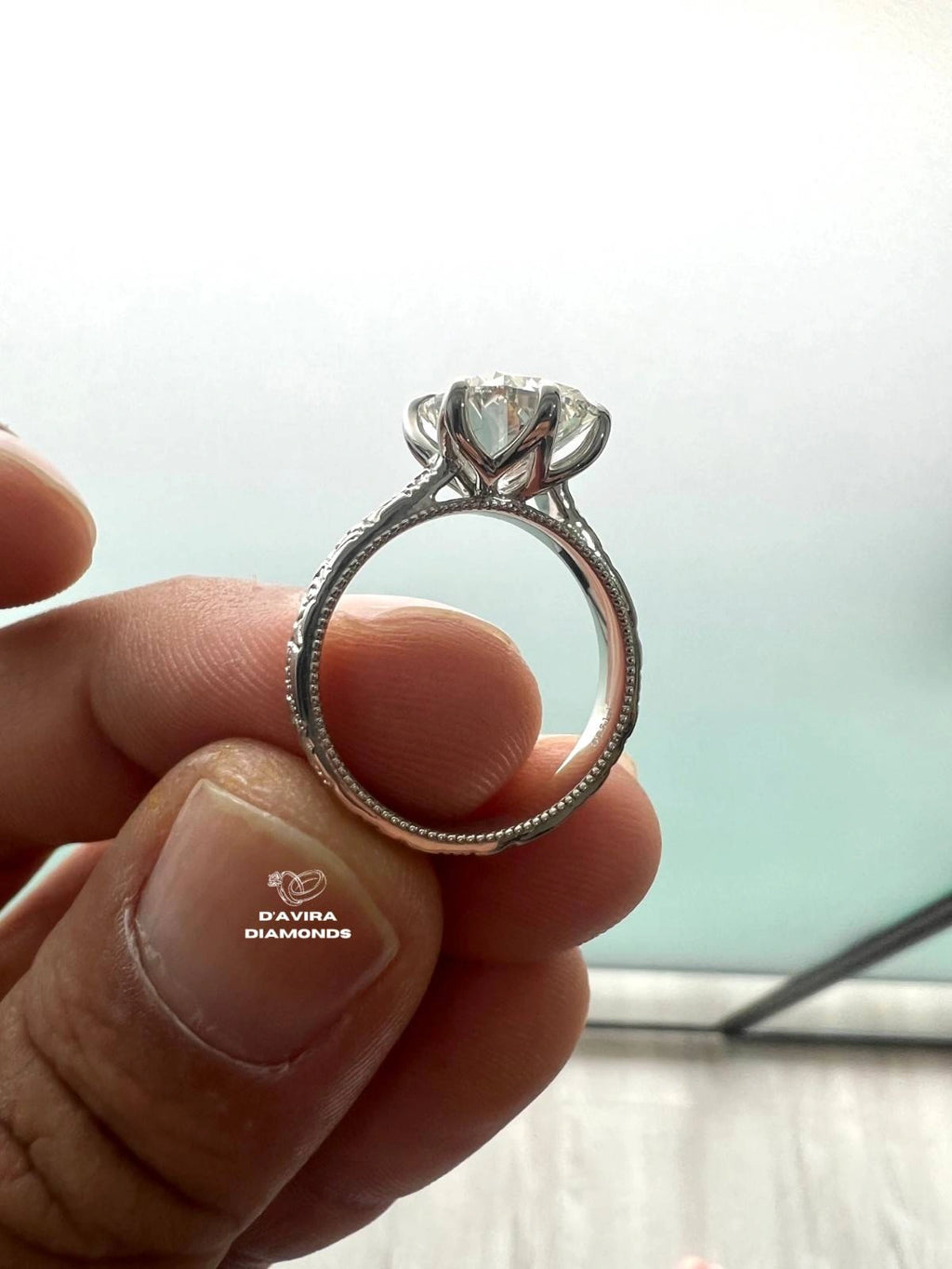 back view of the cushion cut tulip set lab diamond ring