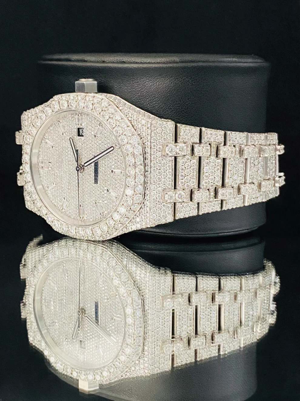 Fully Iced Out Moissanite Baguette Bar Moissanite Watch
