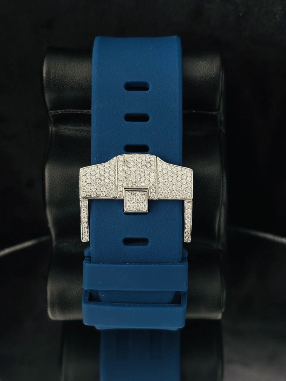 Blue Silicon Strap Fully Face Dial Moissanite Diamond Watch