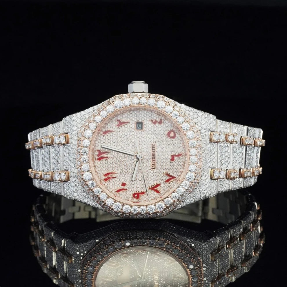 Fully Iced Out Arabic Dial VVS Moissanite Diamond Watch