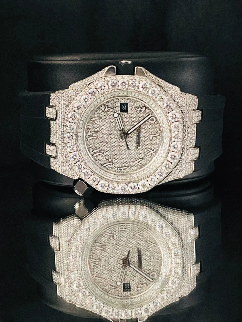 41MM Big Bezel Moissanite Watch With Black Silicon Strap