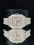 Rose Gold Plated Fully Studded Moissanite Watch For Men