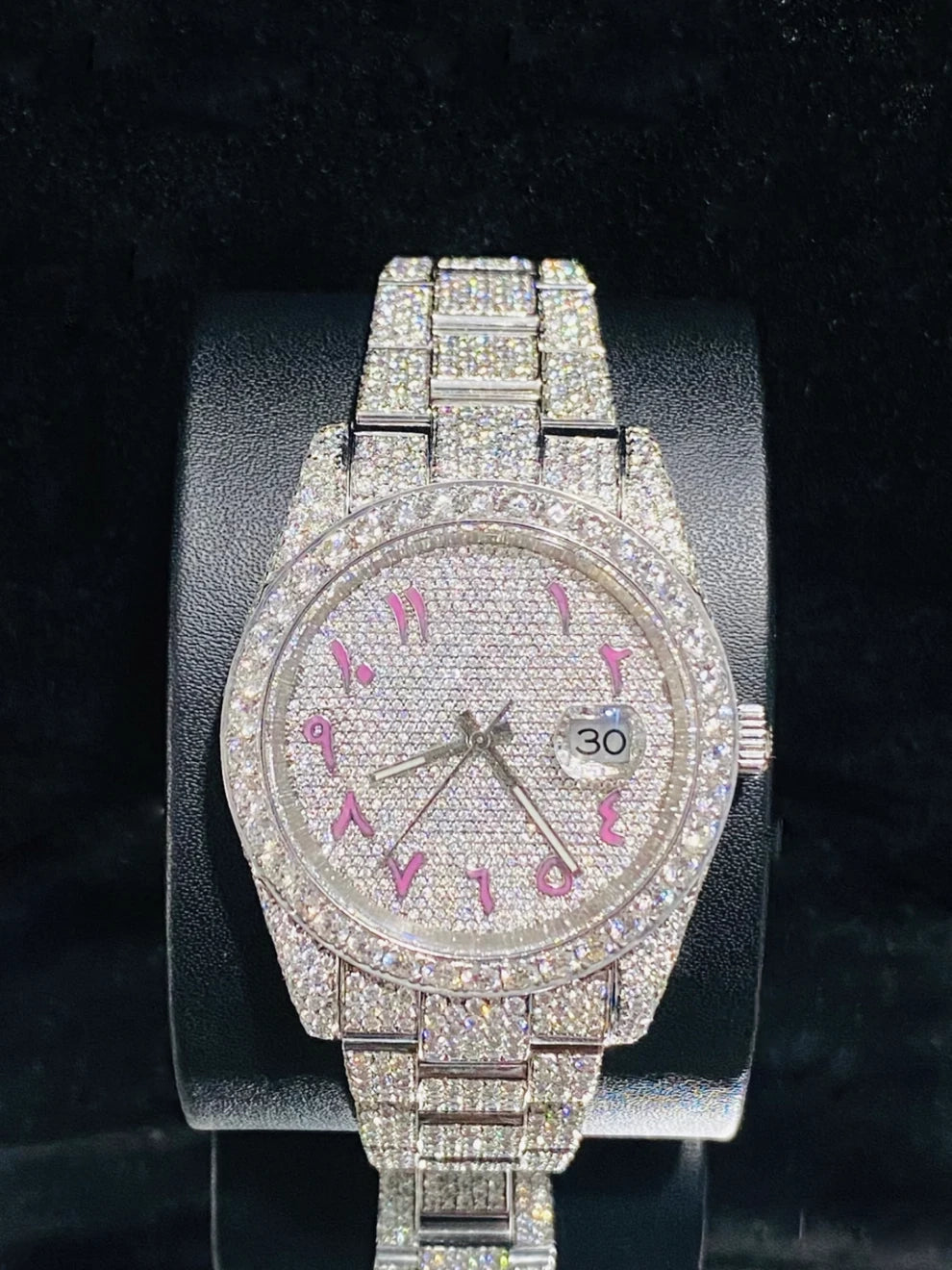 Colorful Arabic Number Full Ice Out Moissanite Watch