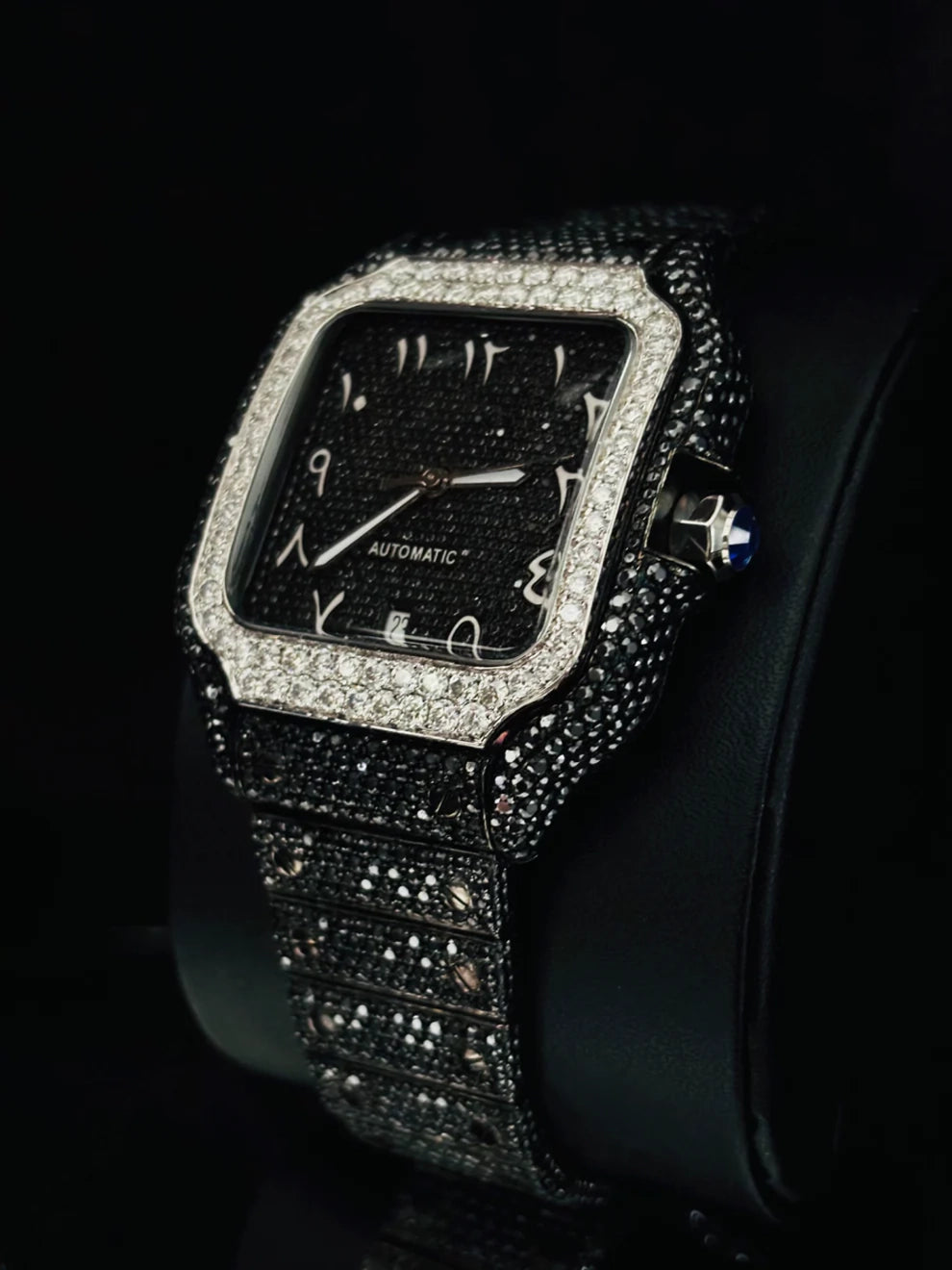 White & Black Diamond Arabic Number Automatic Watch