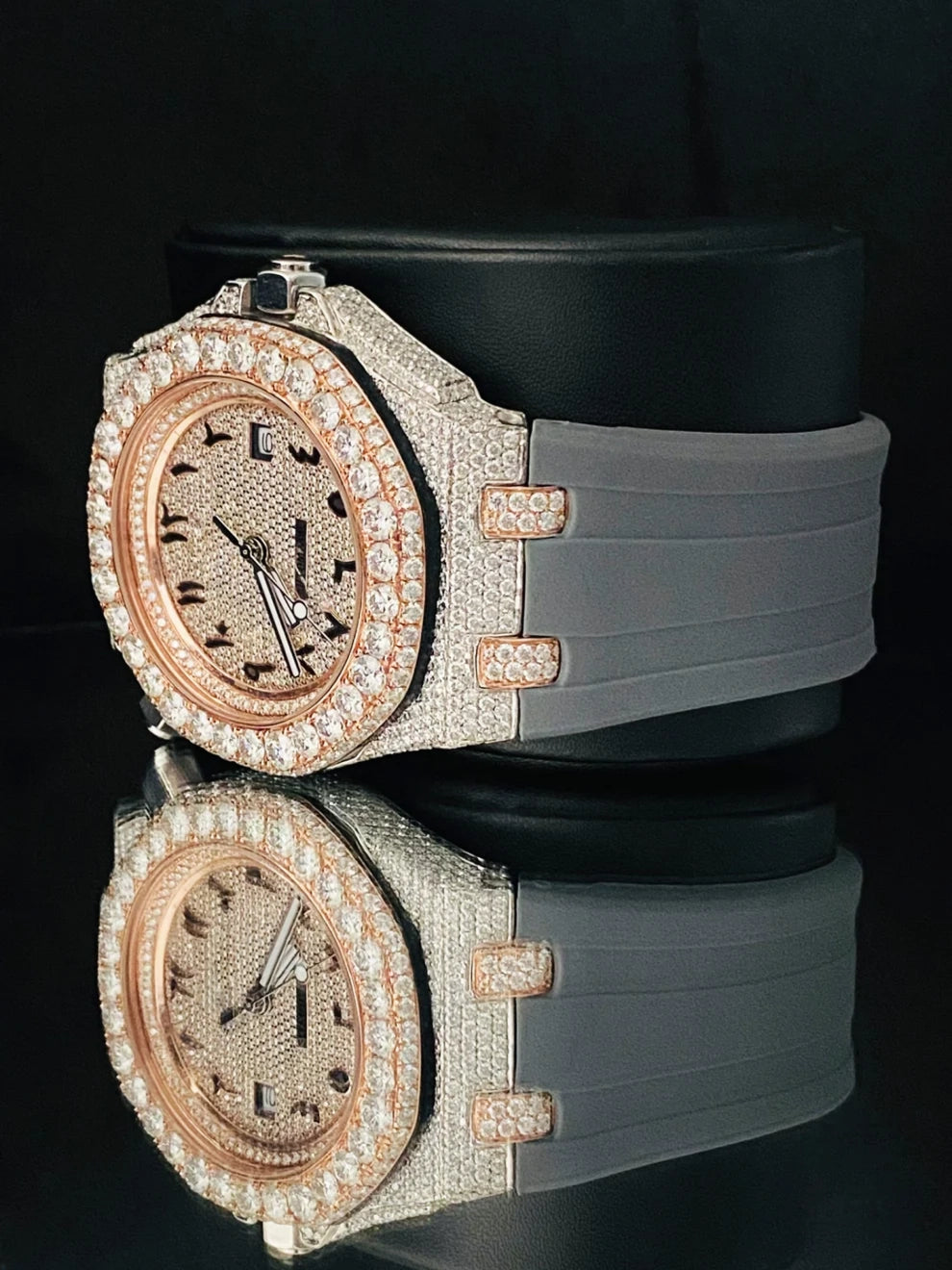 Arabic Number Big Bezel Face Dial Moissanite Watch