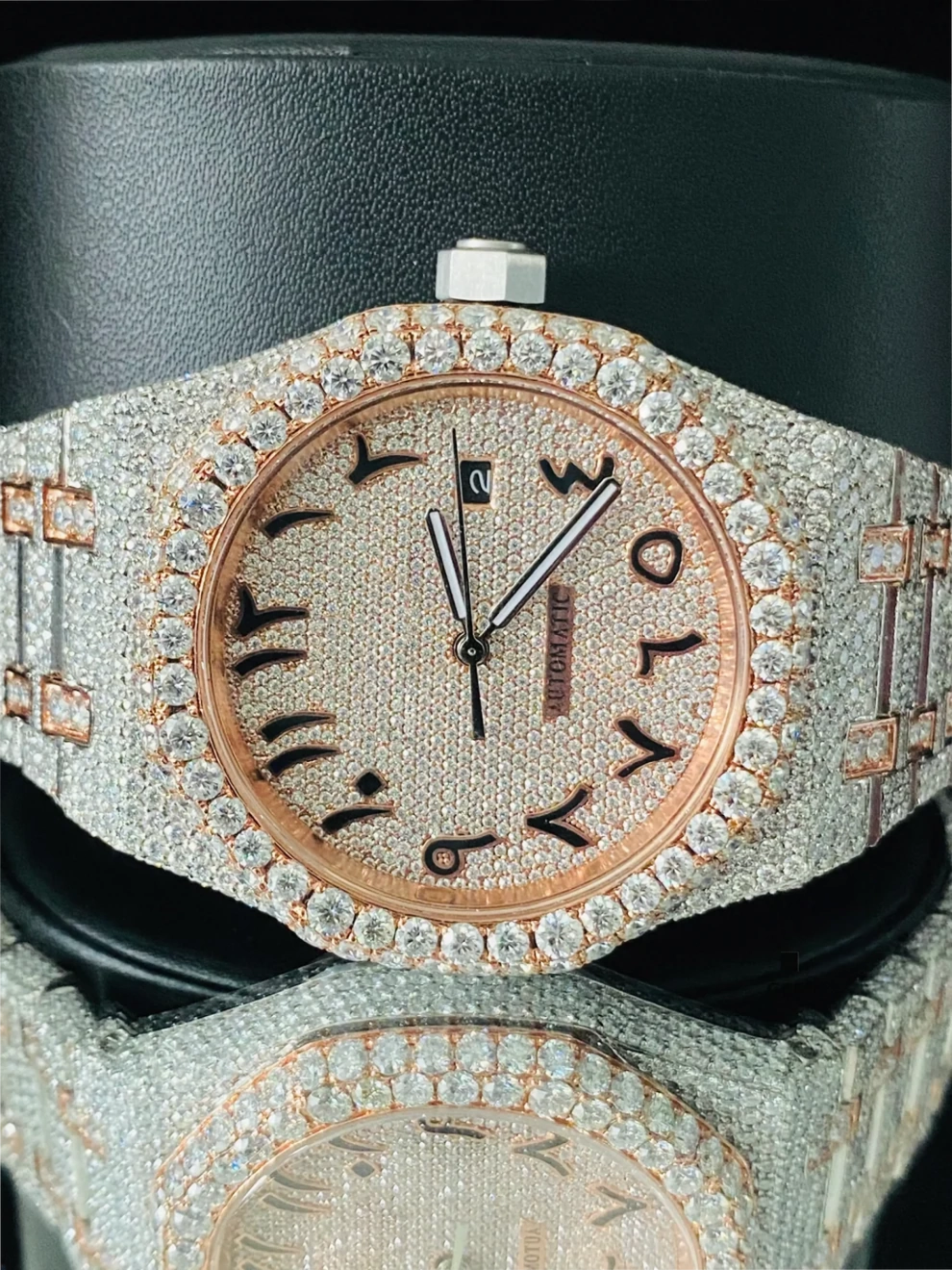 Two Tone Arabic Number Fully Iced Out Moissanite Watch