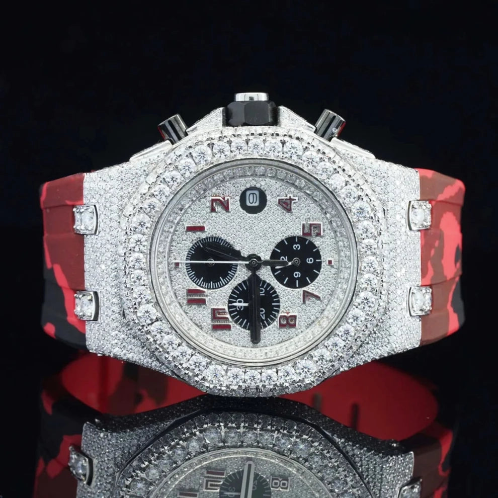 Red Army Silicone Belt Bling Fully Iced Out Diamond Watch