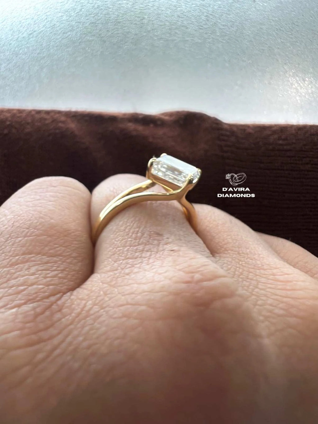 East West Asscher Cut Lab Diamond Engagement Ring