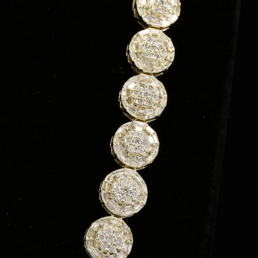 Luxury diamond bracelet with round and baguette diamond settings.
