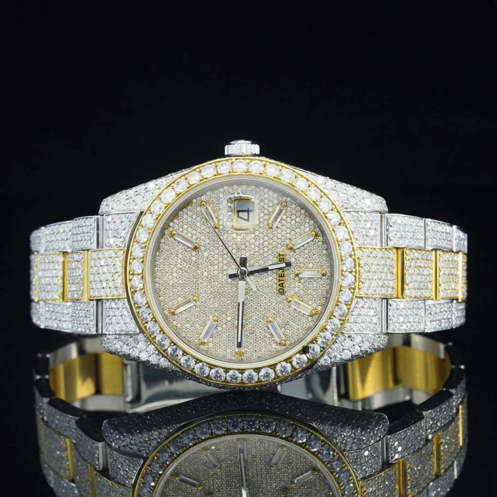 Fully Iced Out VVS Moissanite Baguette Diamond Watch