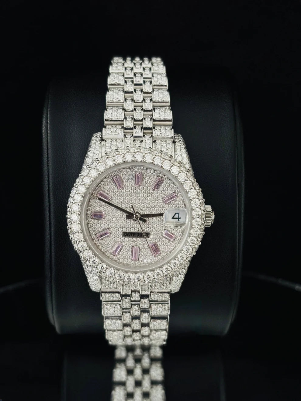 Baguette Bar Jubilee Strap Fully Studded Moissanite Watch
