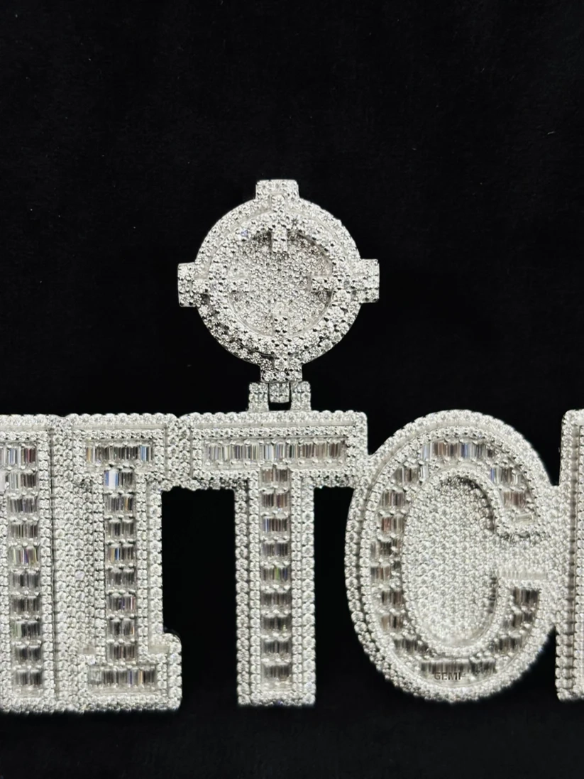 Custom iced-out baguette diamond letter pendant necklace jewelry