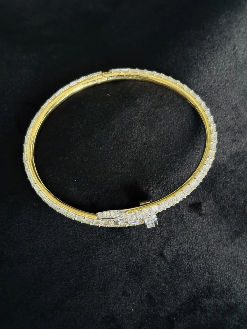 Top view Close-up of a luxury iced-out nail bracelet style jewelry trend