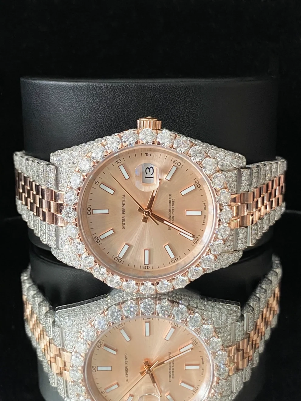Luxury Two Tone Beige Dial Moissanite Iced Out Watch