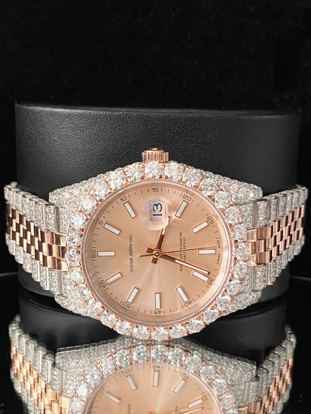 Luxury Two Tone Beige Dial Moissanite Iced Out Watch