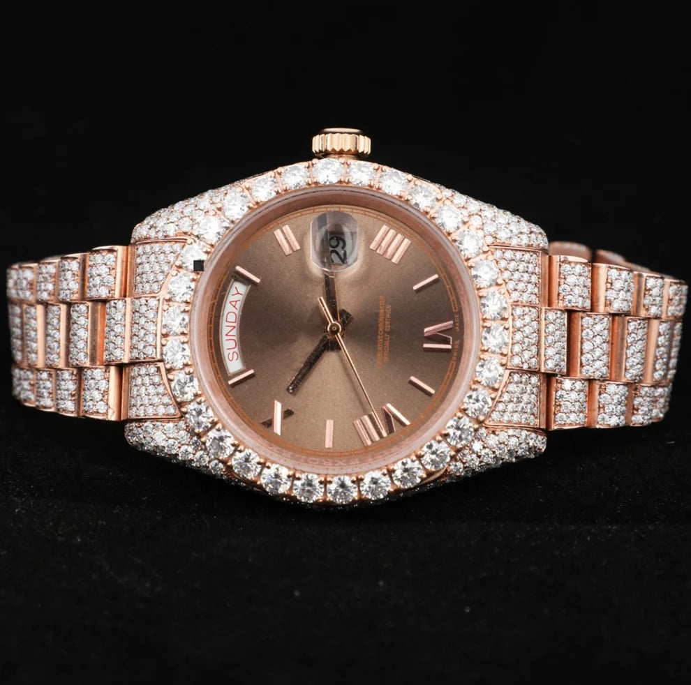 VVS Moissanite Chocolate Dial Hip Hop Iced Out Diamond Watch